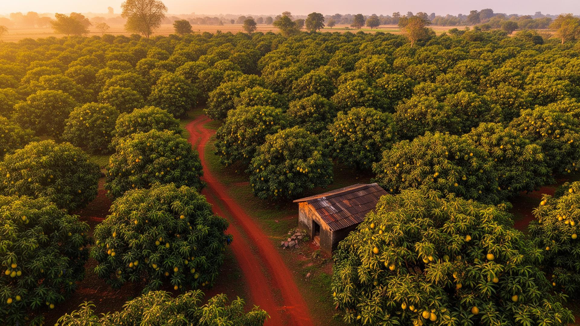 Aerial view of the orchard