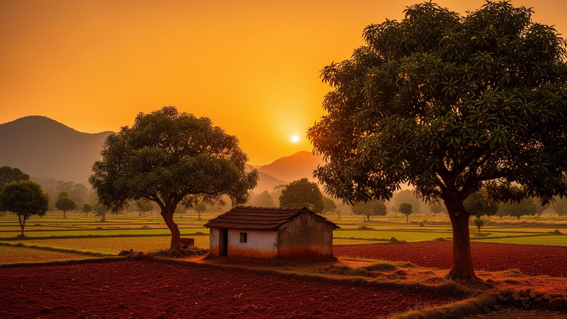 Village sunset over the mango fields